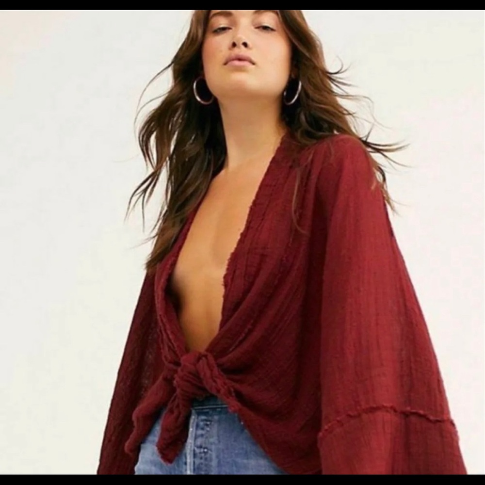 Free People Azalea Kimono in Wine NWOT